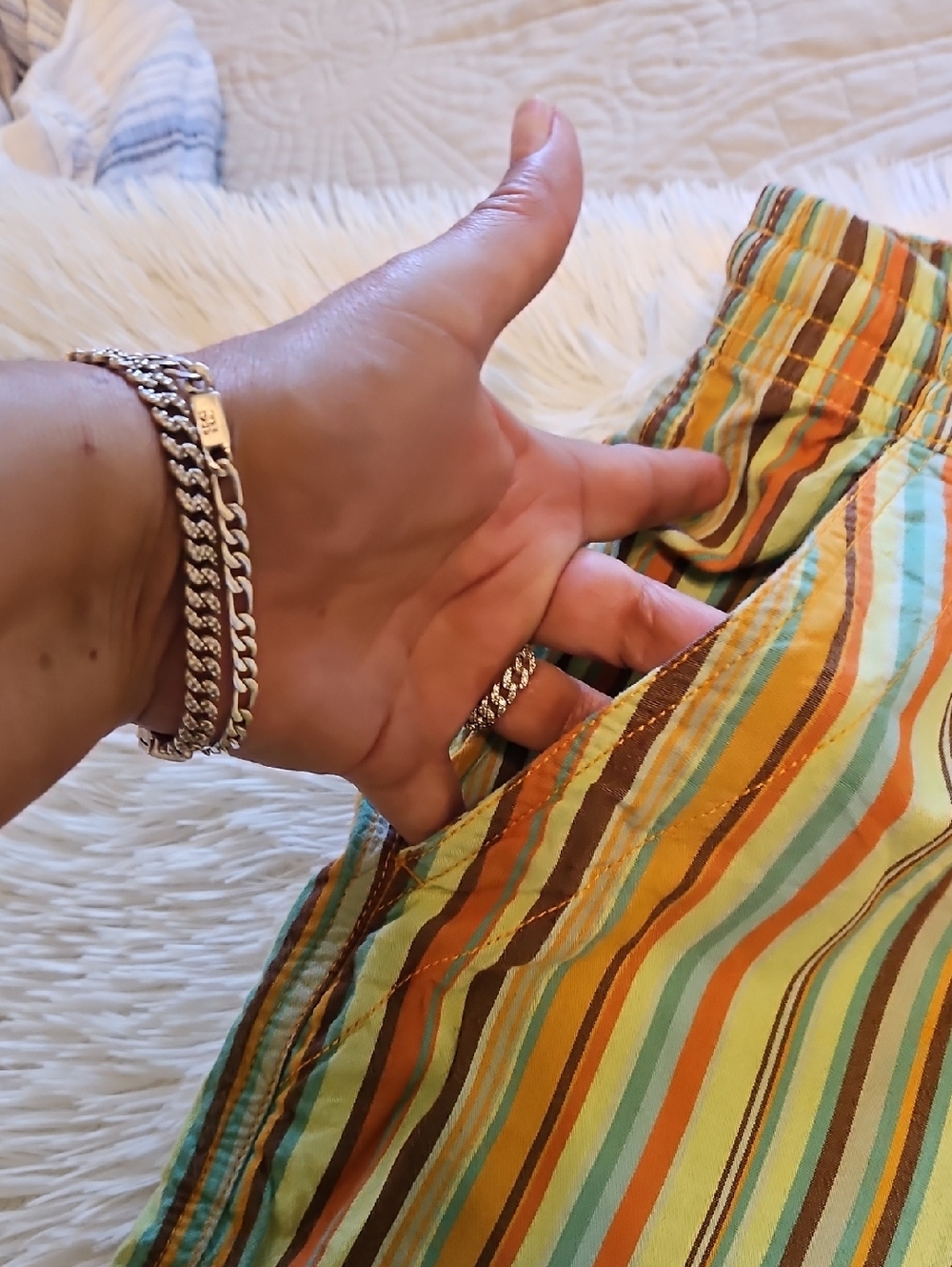 Free People Size P Striped Drawstring Women’s Shorts in Green and Brown - Picture 4 of 7